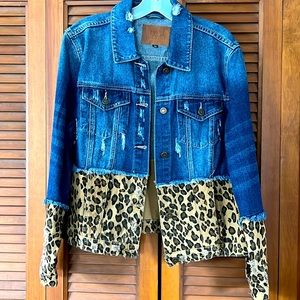 BBJ Jean Jacket with cheetah print.  Large